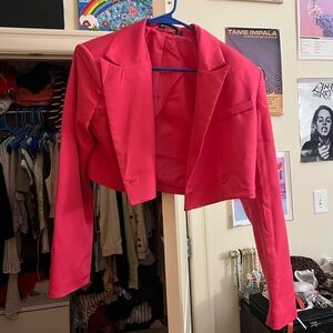 Cropped Hot Pink Women's Blazer Jacket